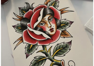 traditional tattoo Zürich, old school tattoo Zürich, swiss tattoo, tattoo studio Zürich, rose tattoo , girl head